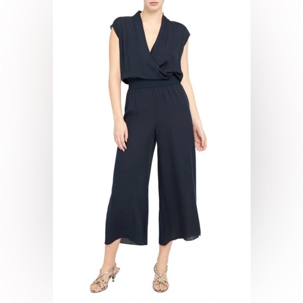 Theory Women's Draped Combo Wide-leg Silk Jumpsuit In Deep Navy | Size XS